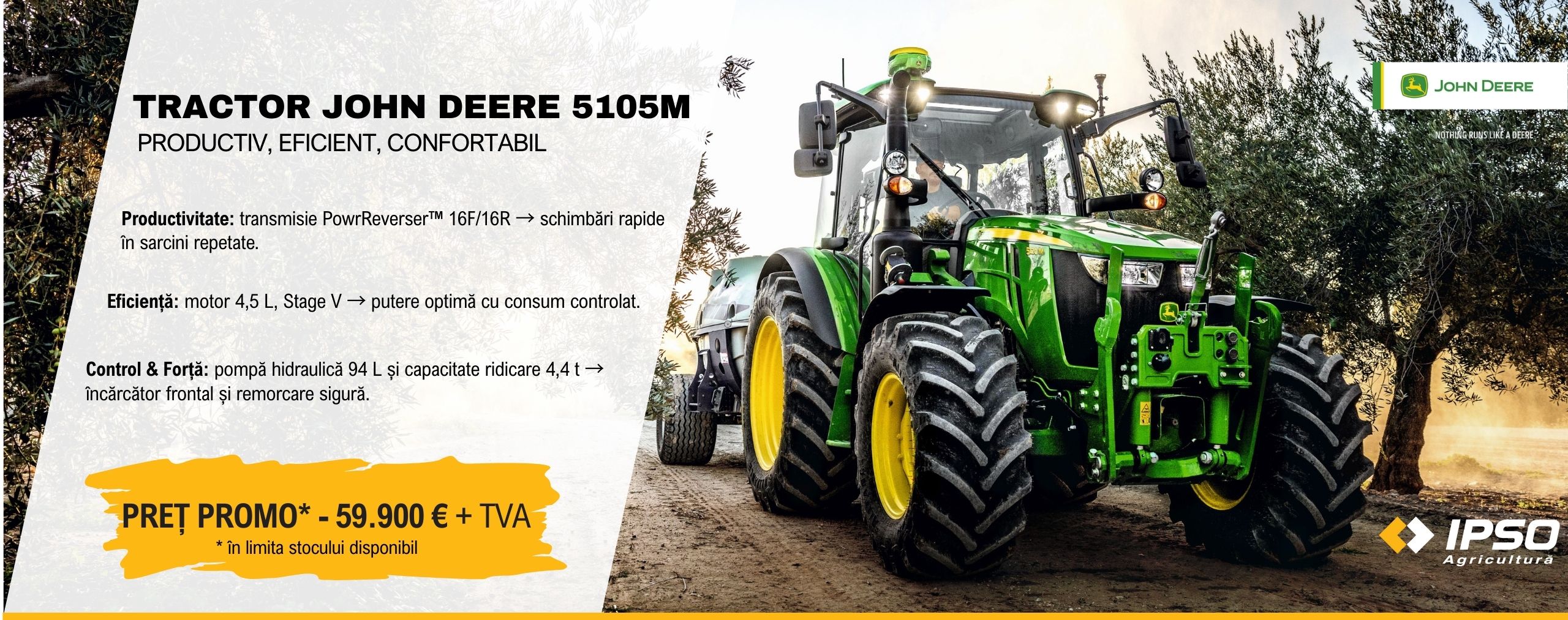 TRACTOR JOHN DEERE 5105M John Deere 5105M – preț promo 59.900 €